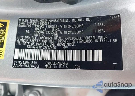 2018 Toyota Highlander Xle from USA, damaged, VIN 5TDJZRFH1JS817410